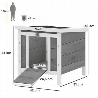 Pawhut Conejera Madera Exterior Con Techo Asfáltico Abatible 42x51x43 Cm Gris_2