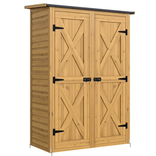 Armario De Jardín Outsunny Madera De Abeto Marrón 115x53x156 Cm_0