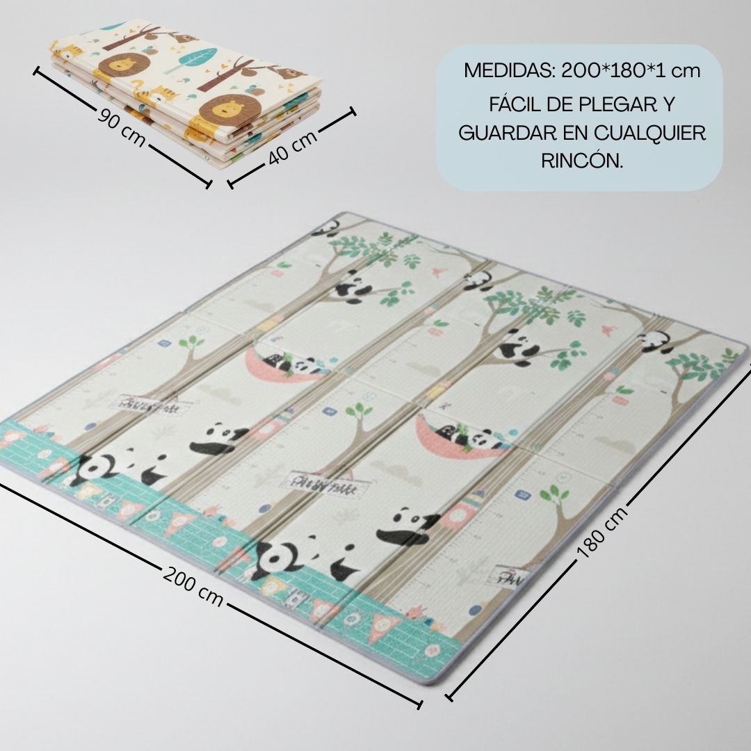 Alfombra Plegable Para Bebé 200 × 180 Cm, Reversible Pandas/bosque Bathby_5
