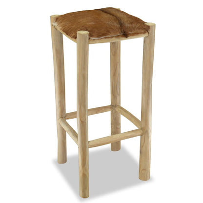Taburete De Cocina De Cuero Auténtico Y Madera De Teca Maciza_2