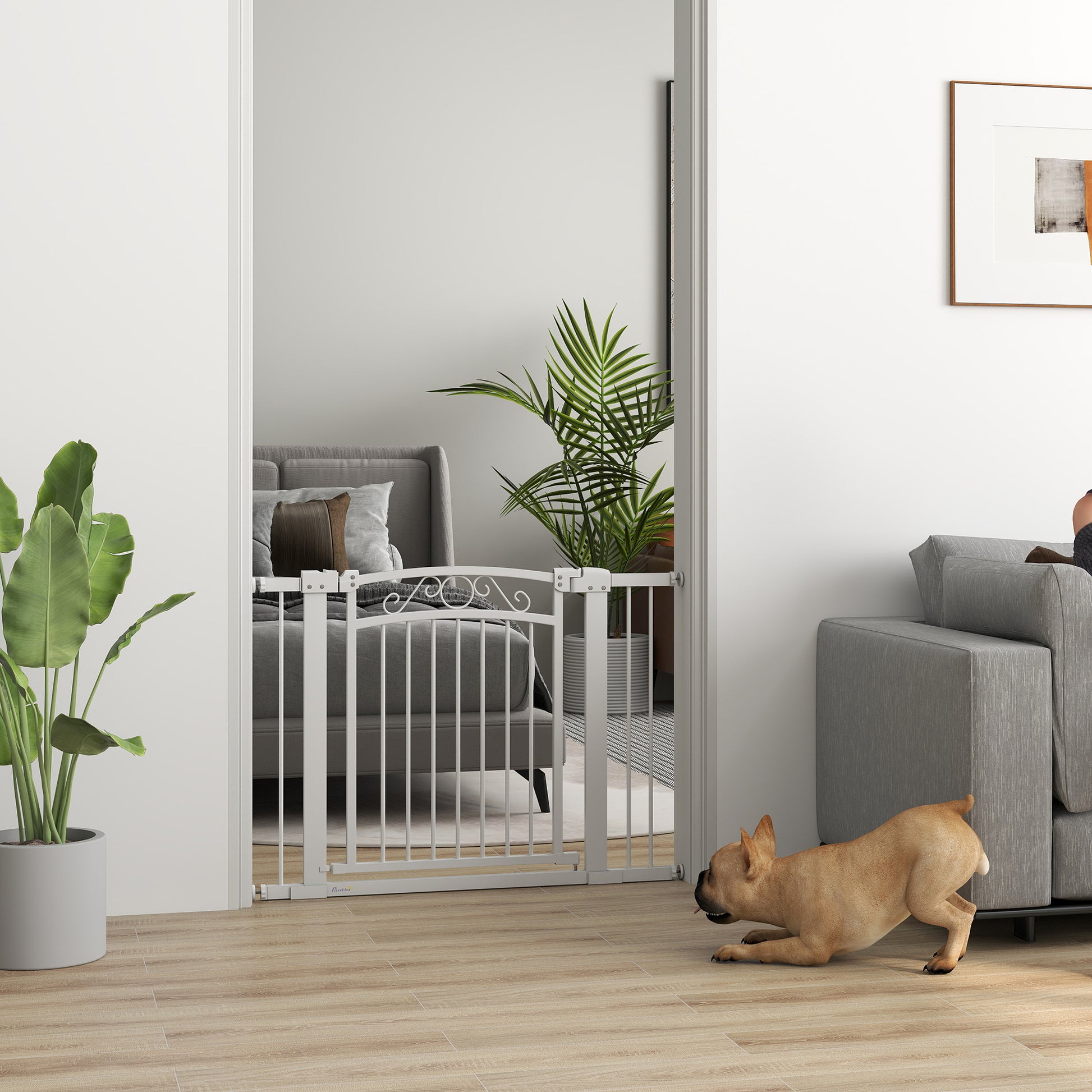 Pawhut Barrera Para Perros Con Ancho Ajustable 76-104 Cm 2 Extensiones Blanco_4