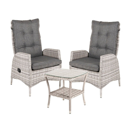 Conjunto Muebles Jardín, 2 Sillones Reclinables Y 1 Mesa Auxiliar, 2 Plazas, Aluminio Y Rattán Sintético Plano Color Gris_0