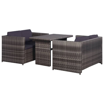 Vidaxl Set Mesa Y Sillas Jardín 3 Pzas Y Cojines Ratán Sintético Gris_0