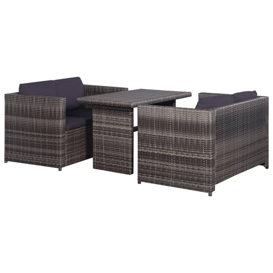 Vidaxl Set Mesa Y Sillas Jardín 3 Pzas Y Cojines Ratán Sintético Gris_0