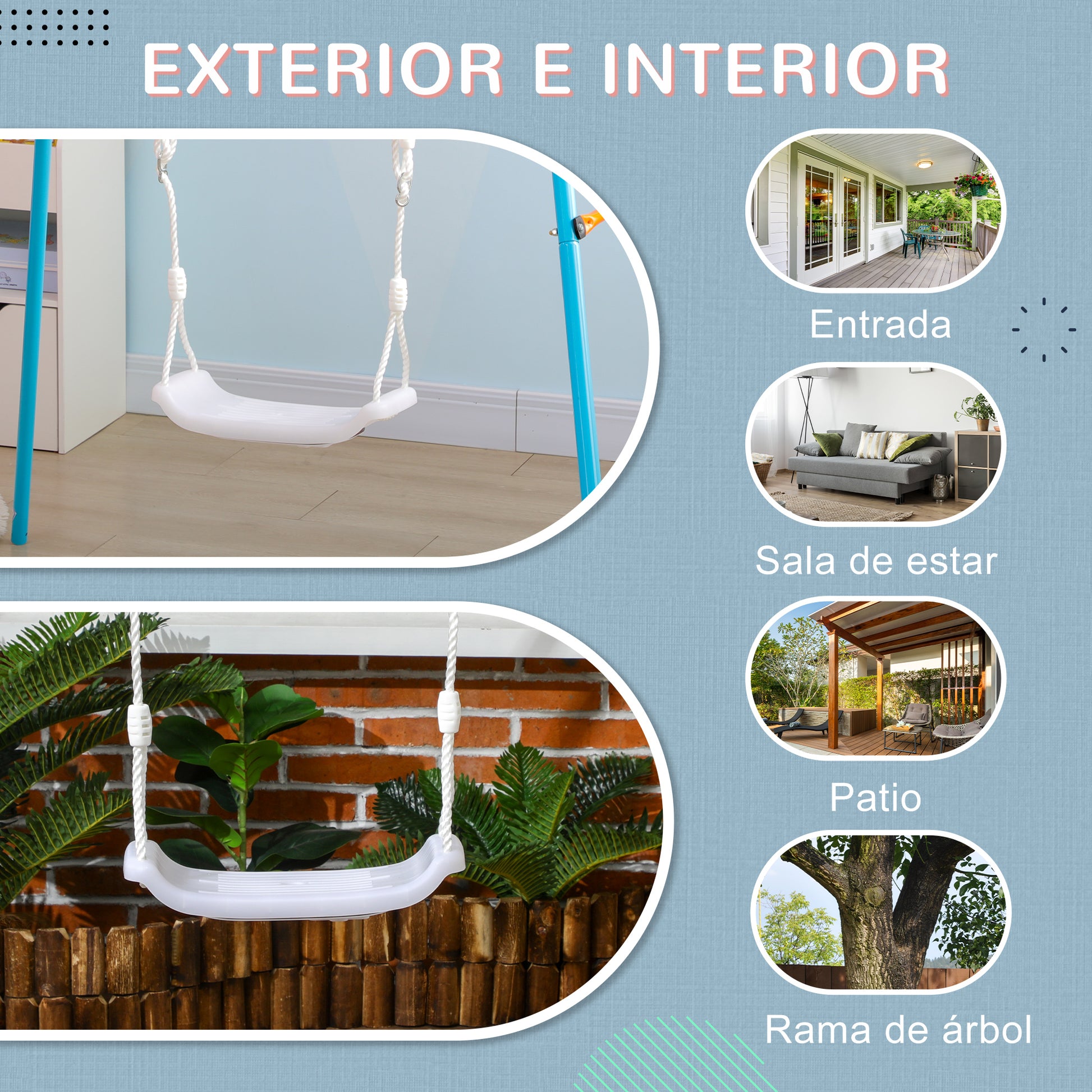 Outsunny Columpio Para Niños De 3-6 Años Con Luces Led 39x16,5x120-180 Cm Blanco_5