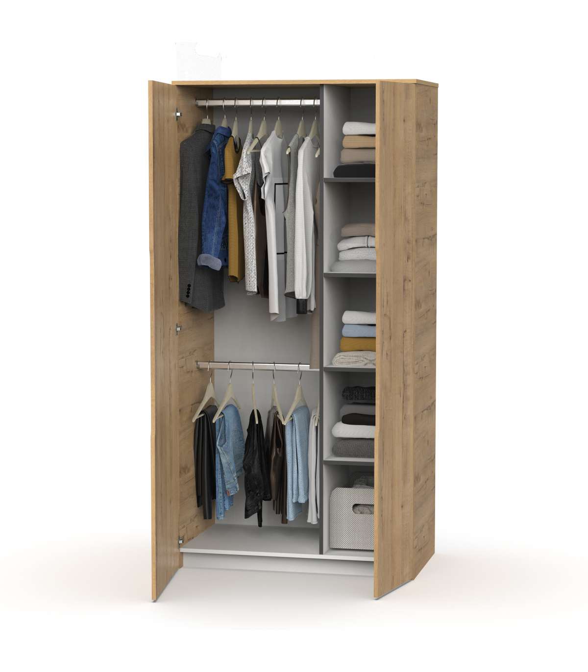 Armario Ropero 2 Puertas Abatibles Noa Acabado Roble Gold, 100cm(ancho) 200cm(altura) 57cm_2