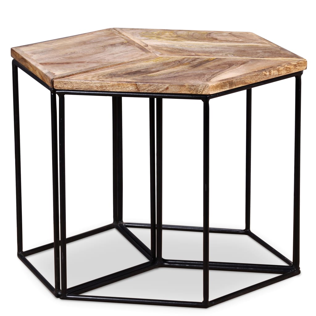 Mesa De Centro De Madera Maciza De Mango 56x48x40 Cm_3