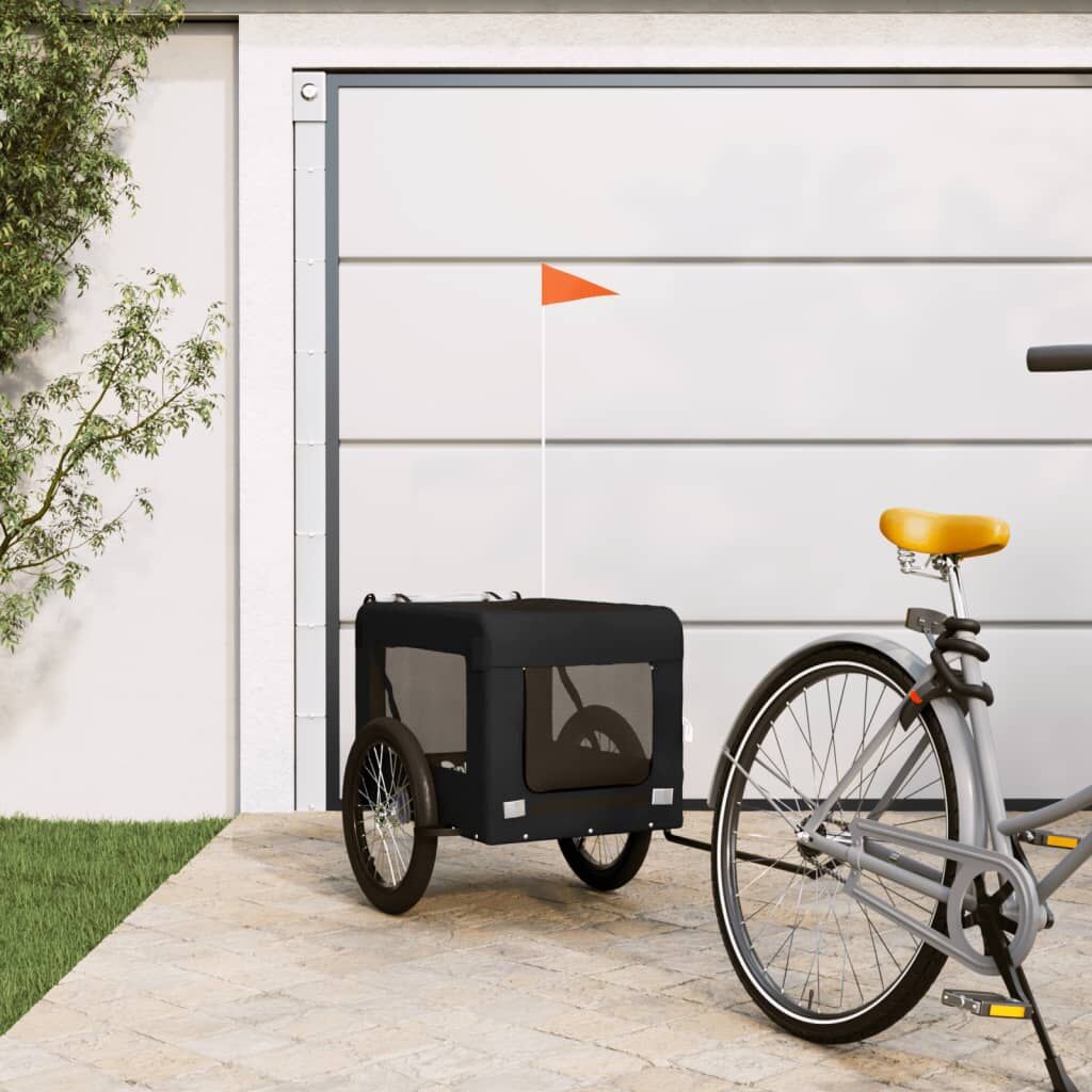 Vidaxl Remolque De Bicicleta Mascotas Hierro Tela Oxford Negro_1