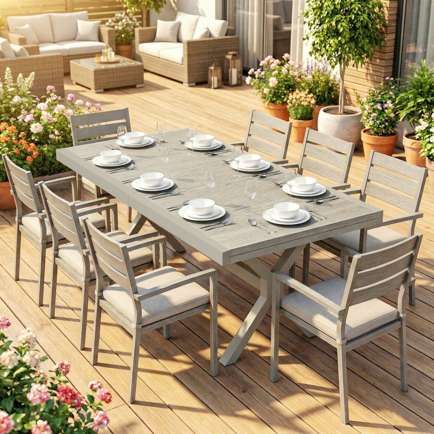 Outsunny Mesa De Jardín Exterior Extensible 154/214x85 Cm De Aluminio Acero Gris_4