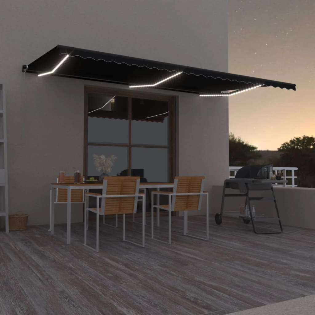 Toldo Retráctil Manual Con Luz Led Gris Antracita 600x350 Cm_1