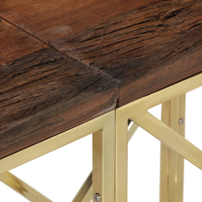 Mesa Consola Acero Inoxidable Madera Maciza Traviesa Dorado_3