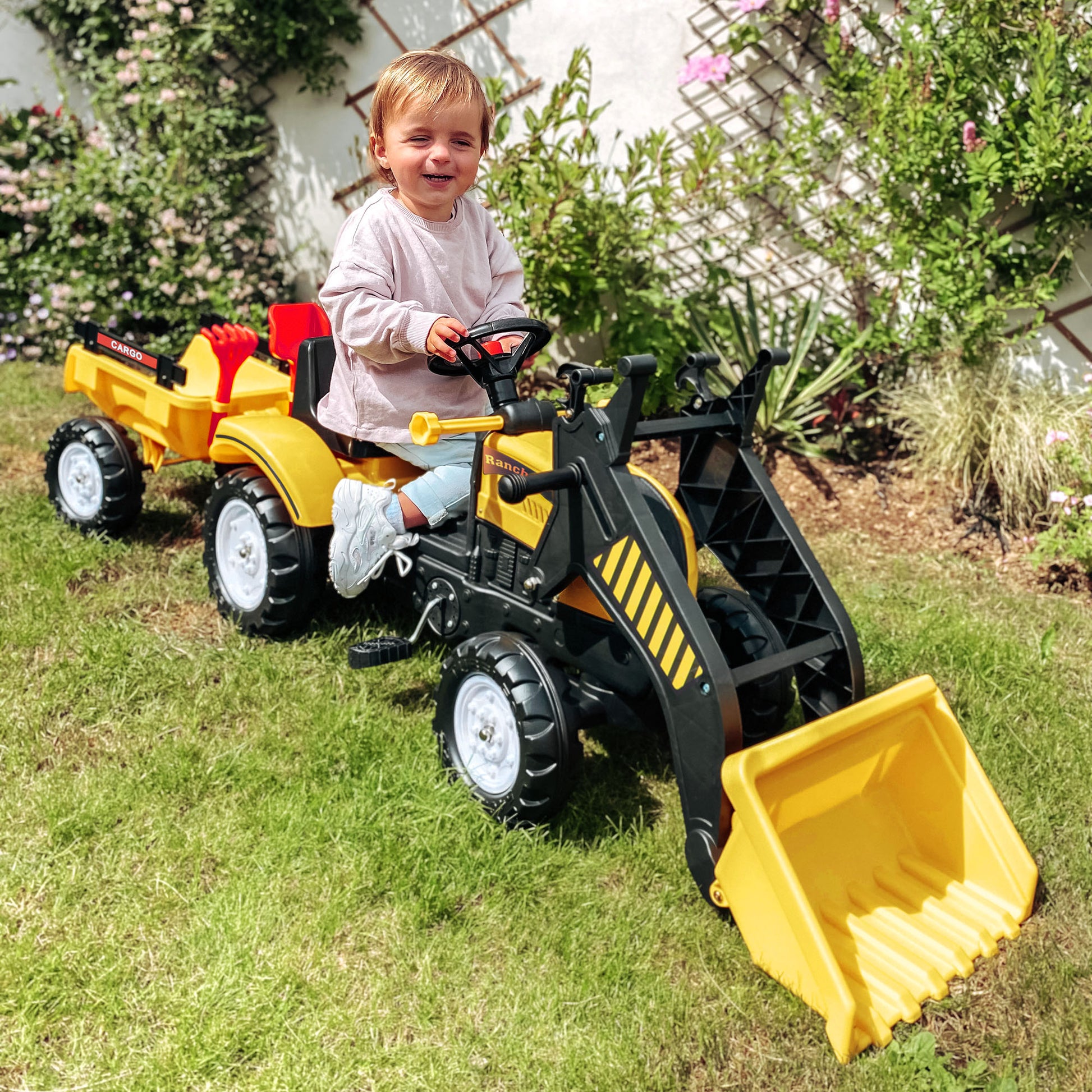 Homcom Tractor Pedales Excavadora Niño Con Pala Frontal Remolque 3 Años Carga 35_3