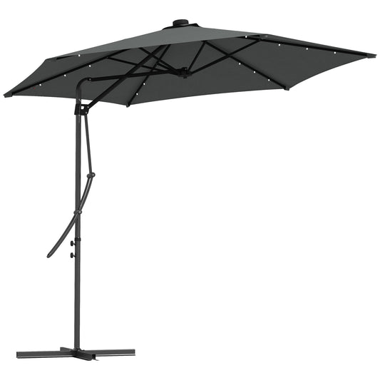 Outsunny Sombrilla Voladiza De 3 M Con Luces Led Parasol Excéntrico Con Manivela_0
