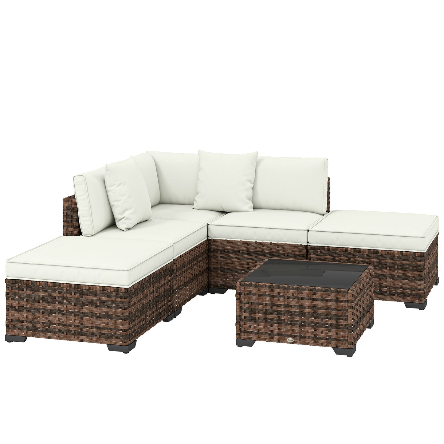 Outsunny Conjunto Muebles Jardín Exterior De Ratán 6 Piezas Cojines Marrón_0