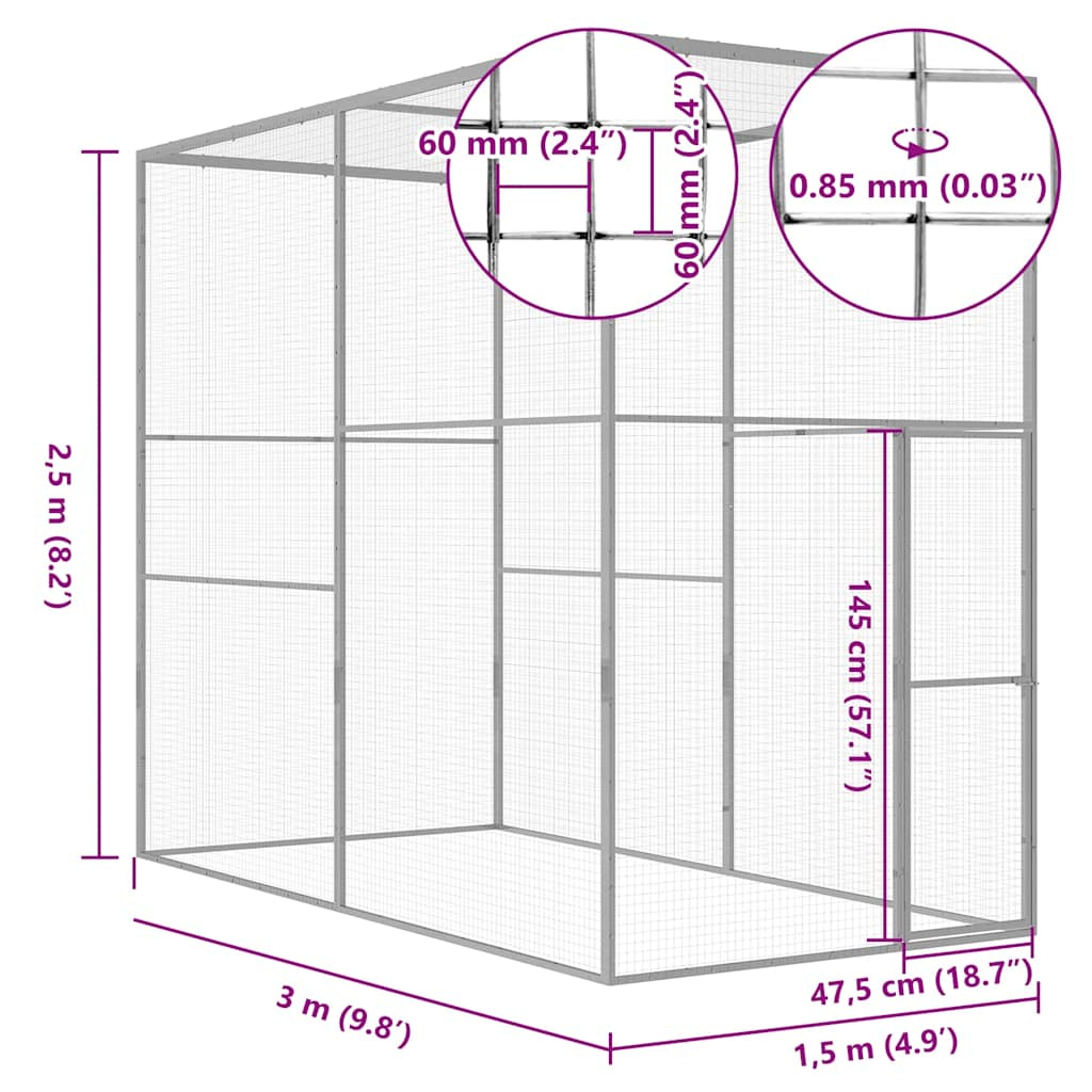 Vidaxl Jaula Para Gatos Acero Galvanizado 3x1,5x2,5 M_2