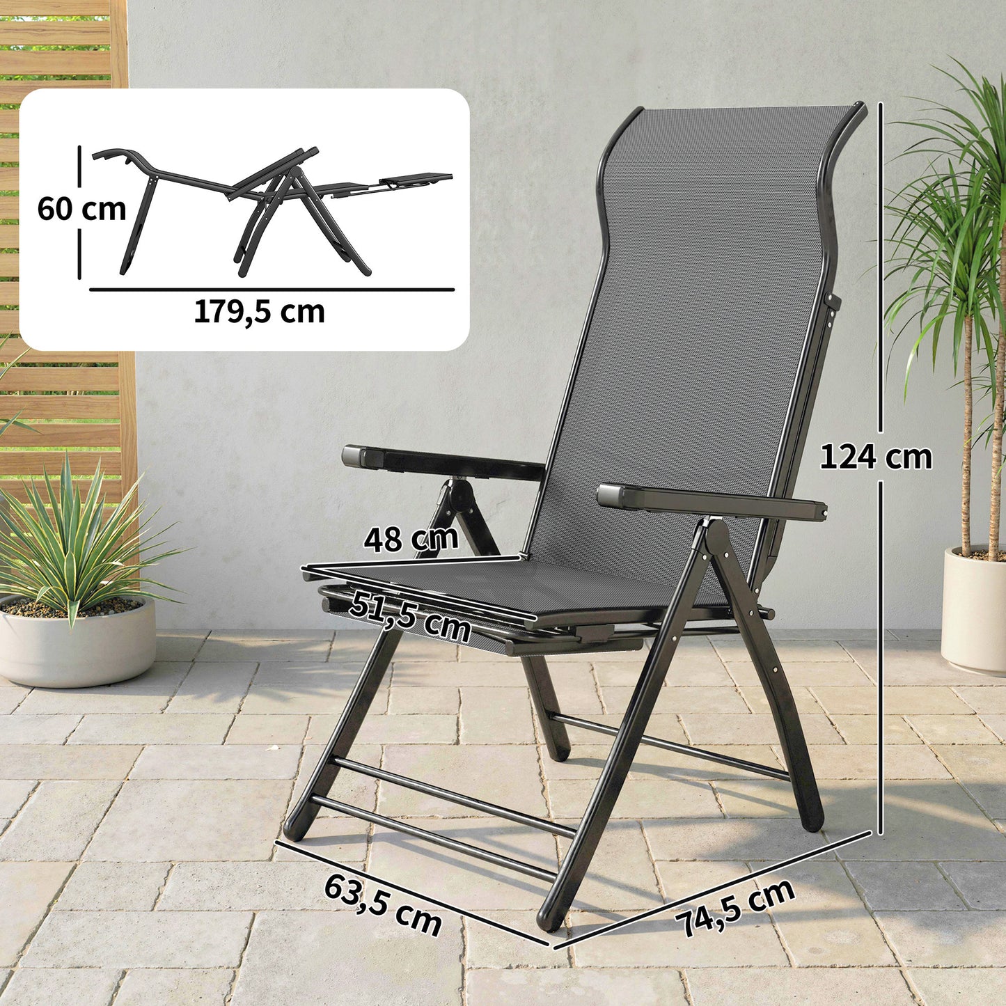 Outsunny Pack De 2 Sillas Plegables Reclinables Con Respaldo Alto Ajustable Gris_2