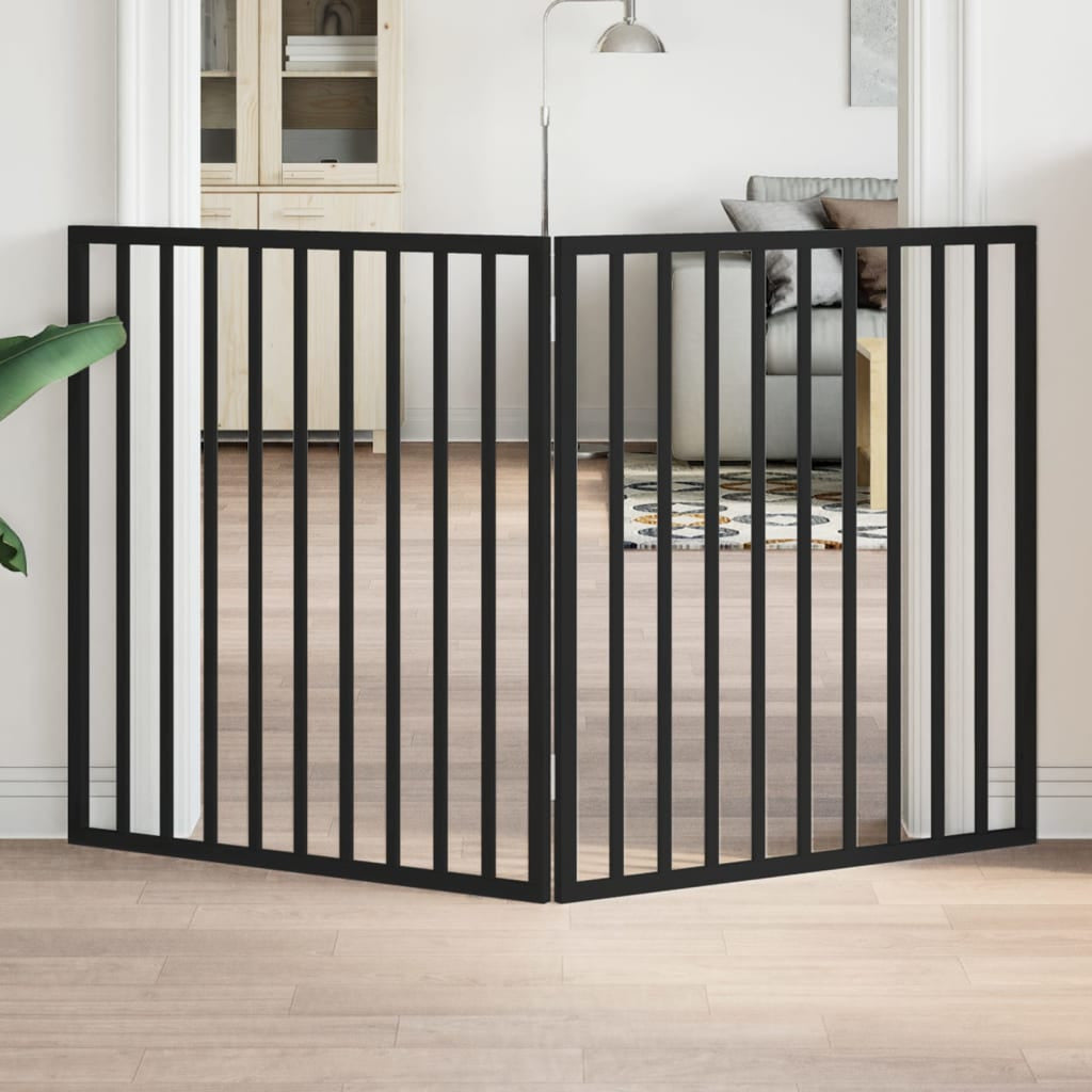 Vidaxl Puerta Para Perros Plegable De 2 Paneles, Color Negro, 160 Cm, Madera De Álamo_1