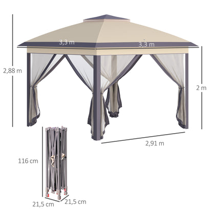Outsunny Carpa Plegable 3,3x3,3x2,88m Altura Ajustable Doble Techo 4 Mosquiteras_2