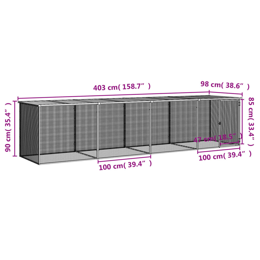 Vidaxl Gallinero Con Techo Acero Galvanizado Gris Claro 403x98x90 Cm_2