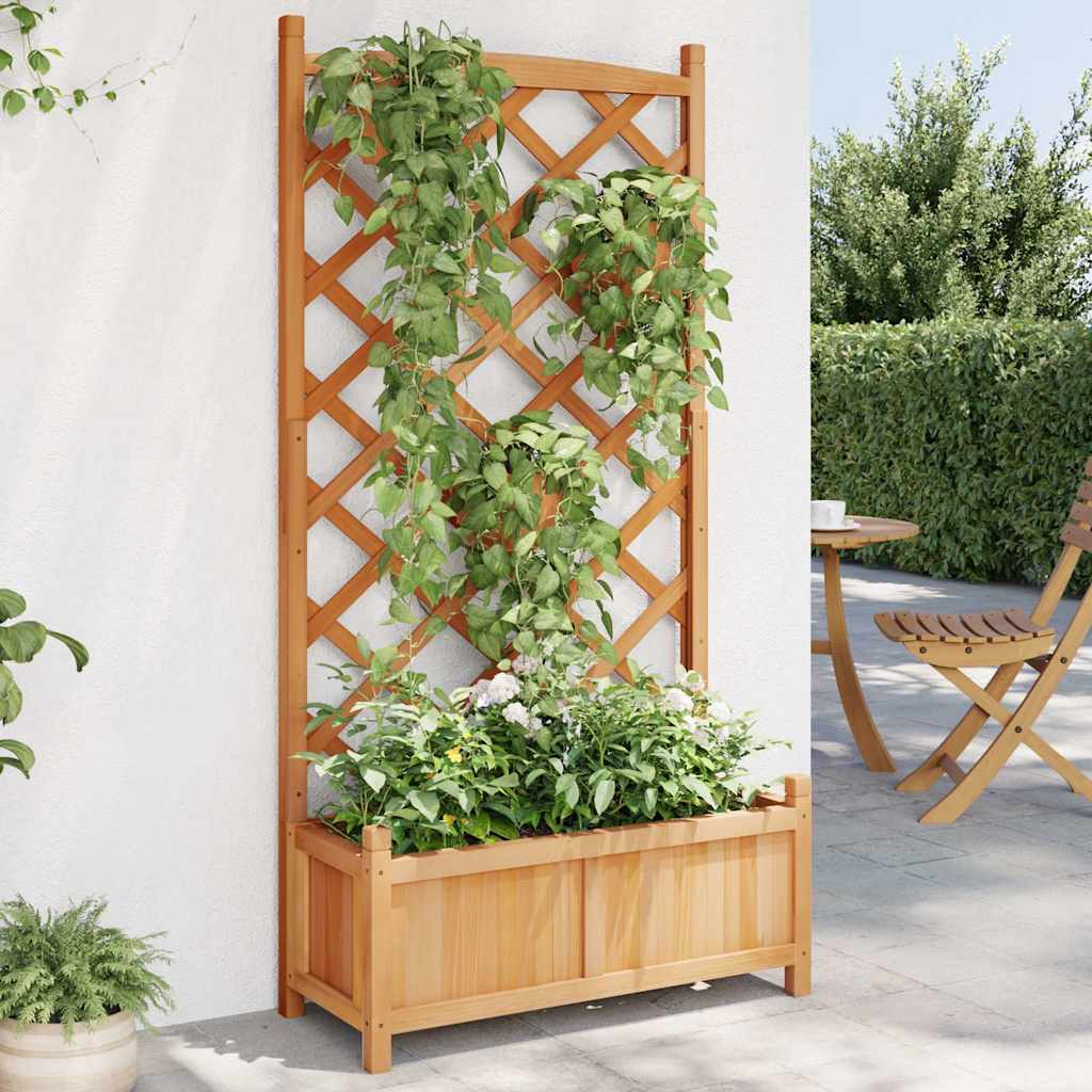 Jardinera Con Enrejado Marrón 75x35x150 Cm Madera Maciza De Abeto_1