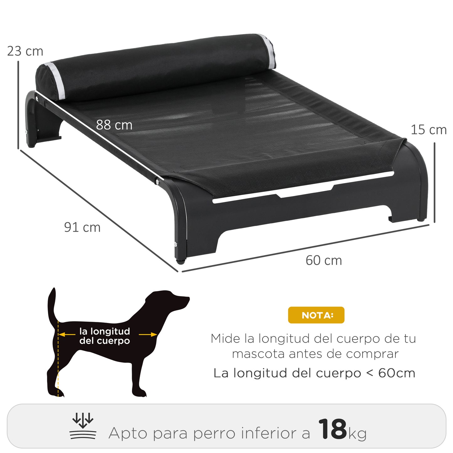 Pawhut Cama Elevada De Perros Mascota Transpirable Con Almohada Extraíble_2