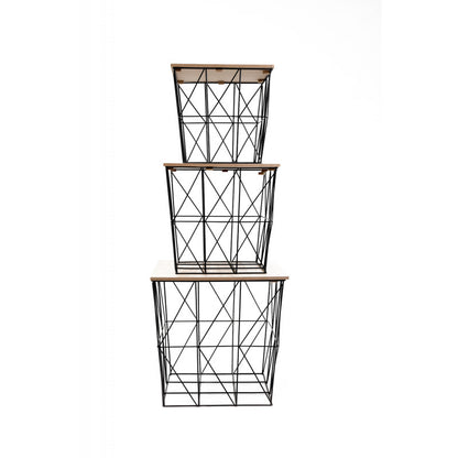 Mesa Auxiliar Cuadrada De Metal Industrial Con Almacenaje Incorporado S/m/l (juego De 3) - Muebles De Salón_2