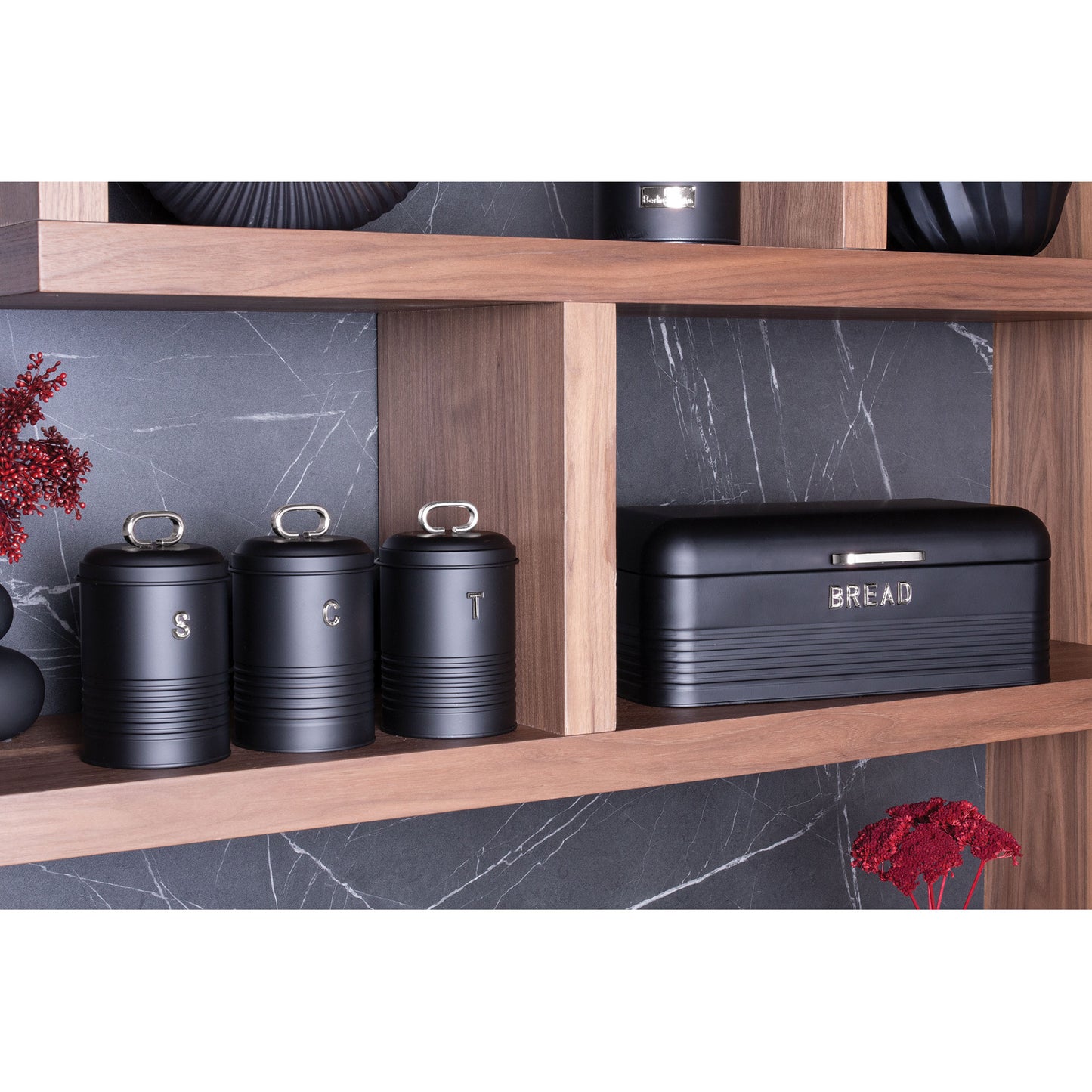 Panera De Mesa +juego 3 Botes Cocina Almacenaje Acero Inoxidable Contenedor De Pan  Con Tapa Berlinger Haus Black Silver, Acero Inoxidable / Negro_4