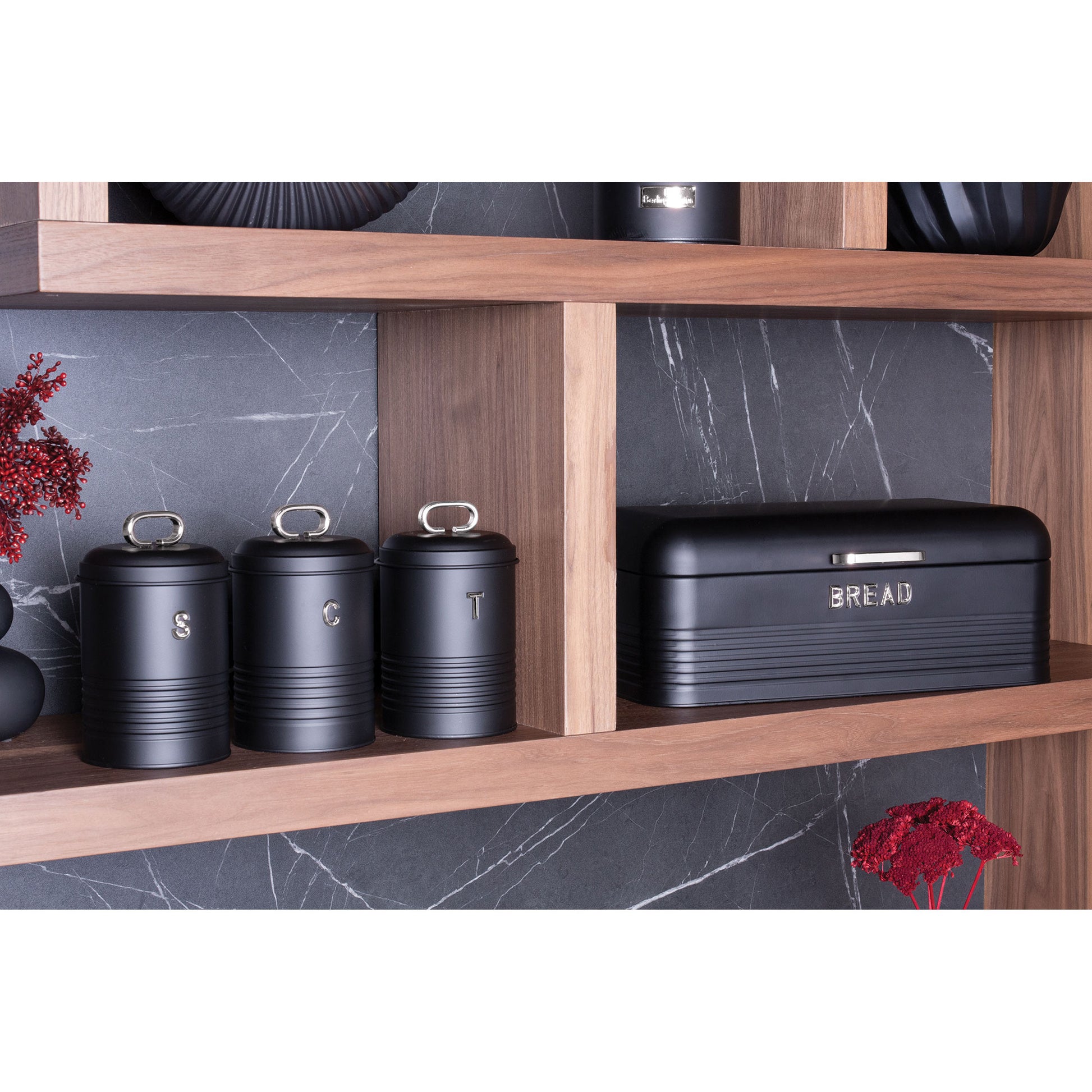 Panera De Mesa +juego 3 Botes Cocina Almacenaje Acero Inoxidable Contenedor De Pan  Con Tapa Berlinger Haus Black Silver, Acero Inoxidable / Negro_4