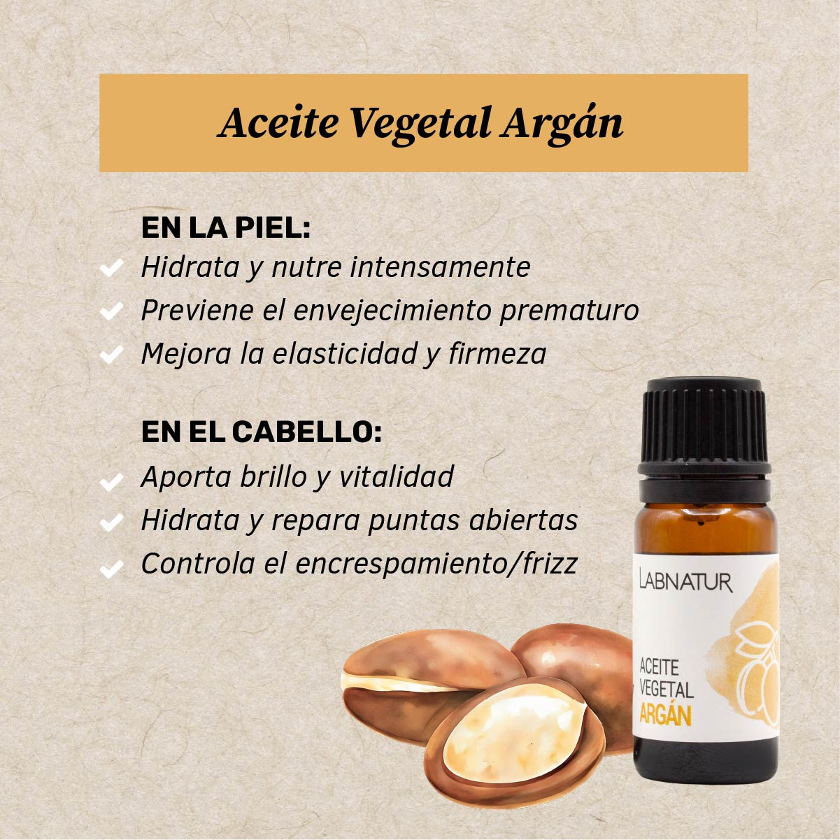 Aceite Vegetal de Argán 100% Puro Labnatur 10 ml | Nutre y Suaviza | Rostro, Cabello, Barba y Uñas_1