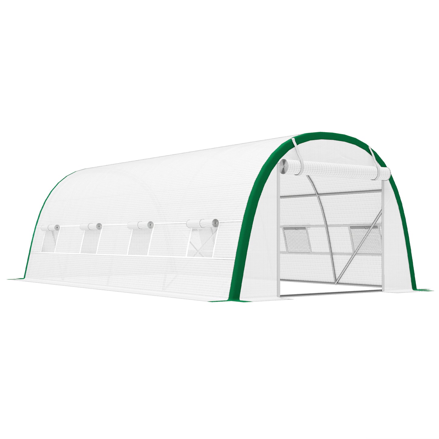 Outsunny Invernadero De Túnel 6x3x2 M Con Puerta Enrollable Y 8 Ventanas Blanco_0
