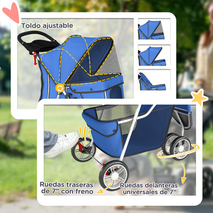 Pawhut Cochecito Para Perros Plegable Con Cesta De Almacenaje 77x44x102 Cm Azul_5