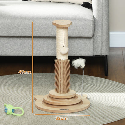 Pawhut Poste Rascador Para Gatos 49 Cm Con Carril Giratorio Con Bolas Roble_2