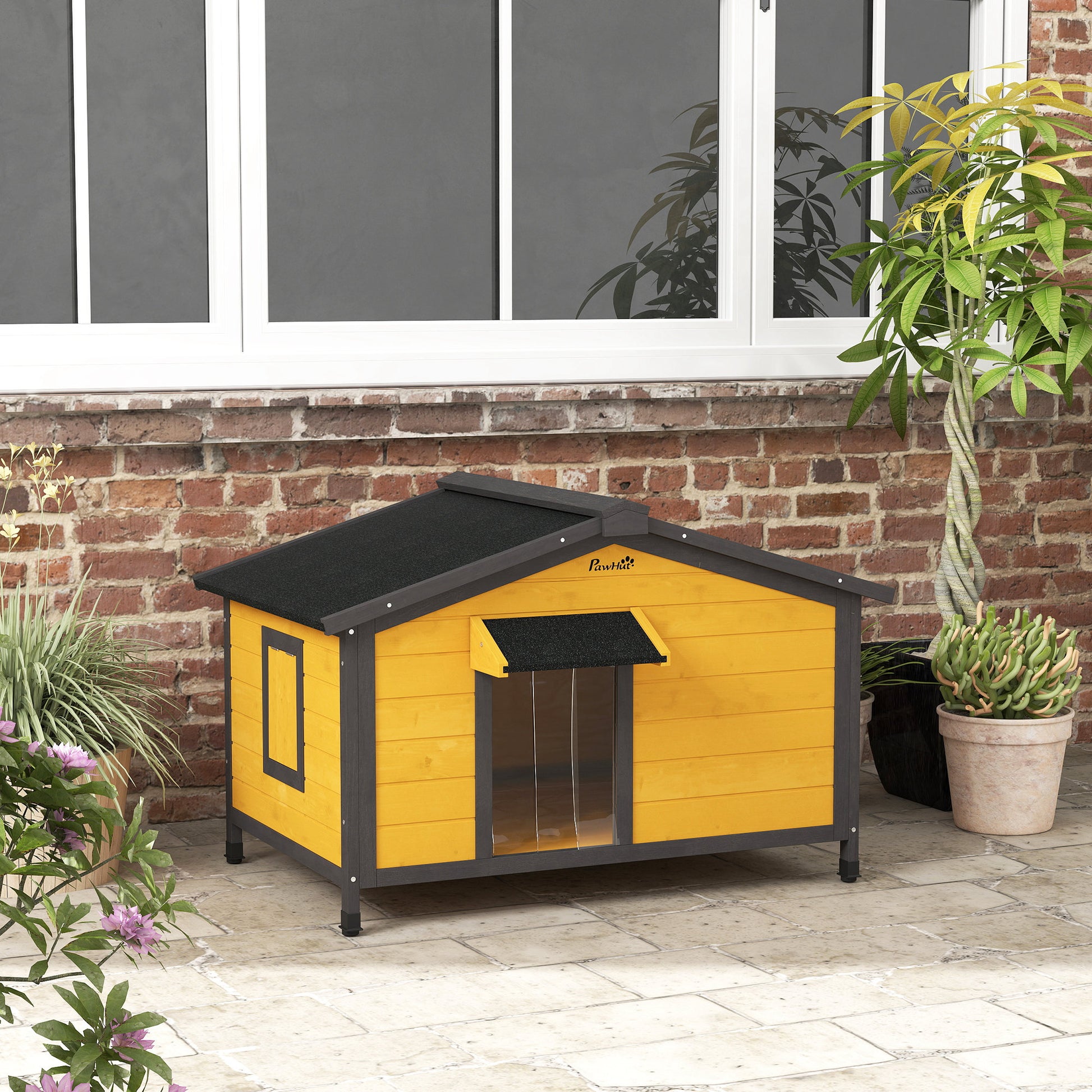 Pawhut Caseta Para Perros Exterior Con Techo Asfáltico 97x72x65cm Madera Natural_1