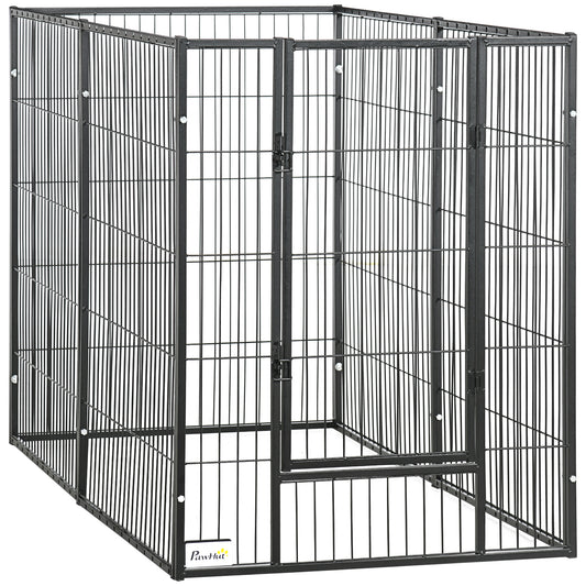 Pawhut Parque Para Perros De 6 Paneles Ancho Ajustable 82,5-150x79x101 Cm Negro_0