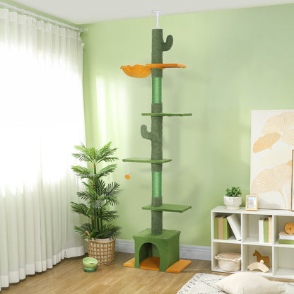 Pawhut Árbol Para Gatos De Suelo A Techo Altura Ajustable 230-275 Cm Verde_1