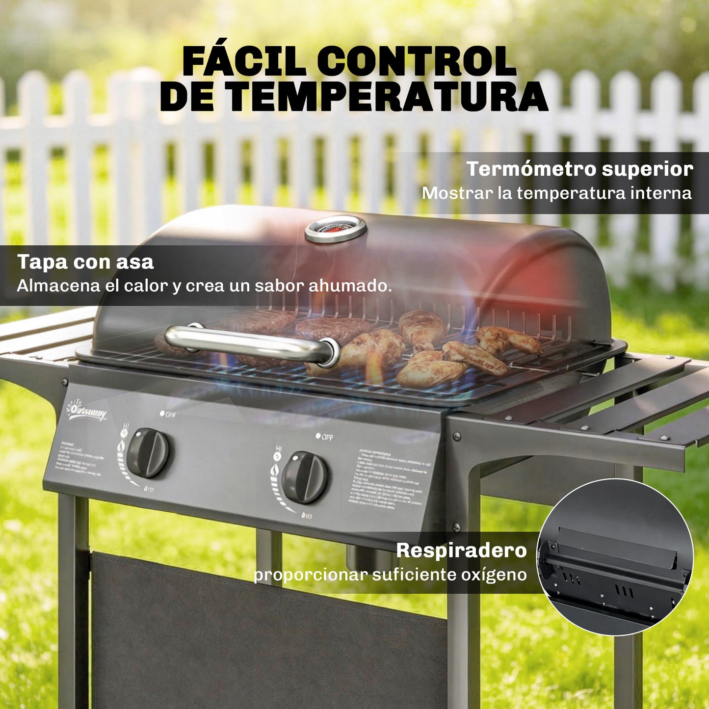 Outsunny Barbacoa De Gas Bbq Gas Con 2 Quemadores 5 Kw Con Termómetro_5