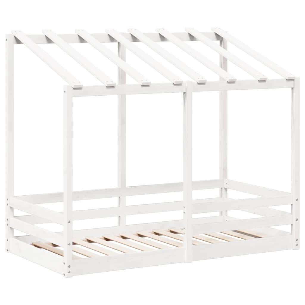Cama Infantil Con Techo Madera Maciza Pino Blanco 70x140 Cm_2
