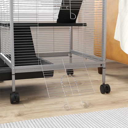 Pawhut Jaula Para Animales Pequeños De 4 Niveles Con Ruedas 52x52x113,5cm Gris_3