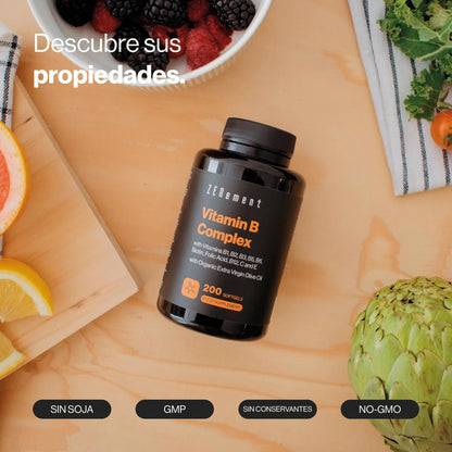 Vitamina B Complex con Aceite de Oliva Virgen Extra Ecológico Zenement 200 cápsulas blandas