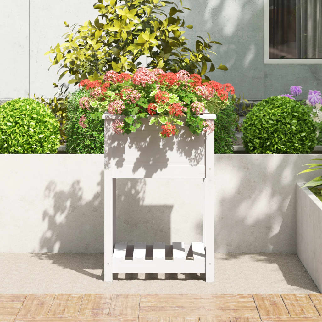 Jardinera Con Estante Madera Maciza De Pino Blanco 54x54x81 Cm_2