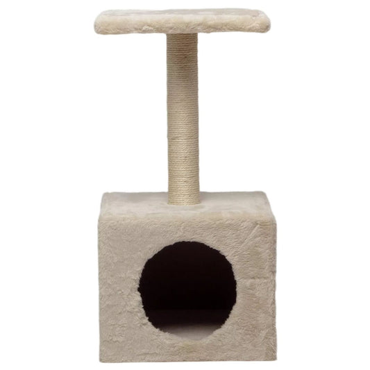 Rascador Para Gato Wuapu Modelo One Con Escondite, Altura 60cm. Base 30x30cm. Color Beige_0