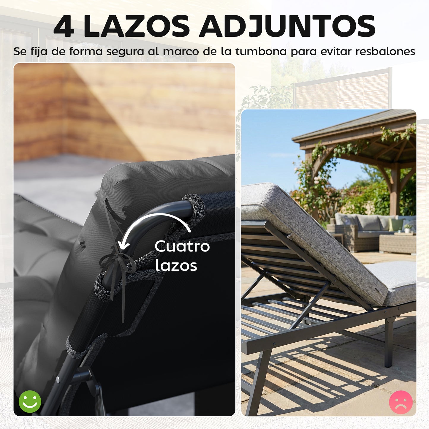 Outsunny Juego De 2 Cojines Para Tumbonas 180x55x8 Cm Con 4 Cintas Upf30+_5