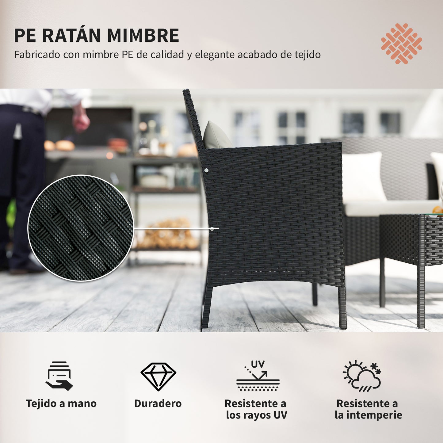 Outsunny Conjunto De Jardín De Ratán Sintético De 4 Piezas Negro Y Crema_4