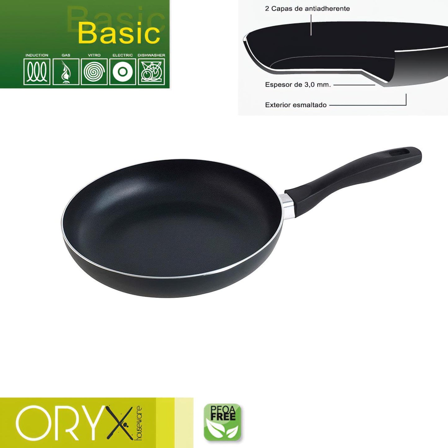 Oryx Sartén Aluminio Antiadherente Basic, Alta Resistencia, Apta Inducción, Libre Pfoa, Diámetro 24 Cm, Espesor 3 Mm._0
