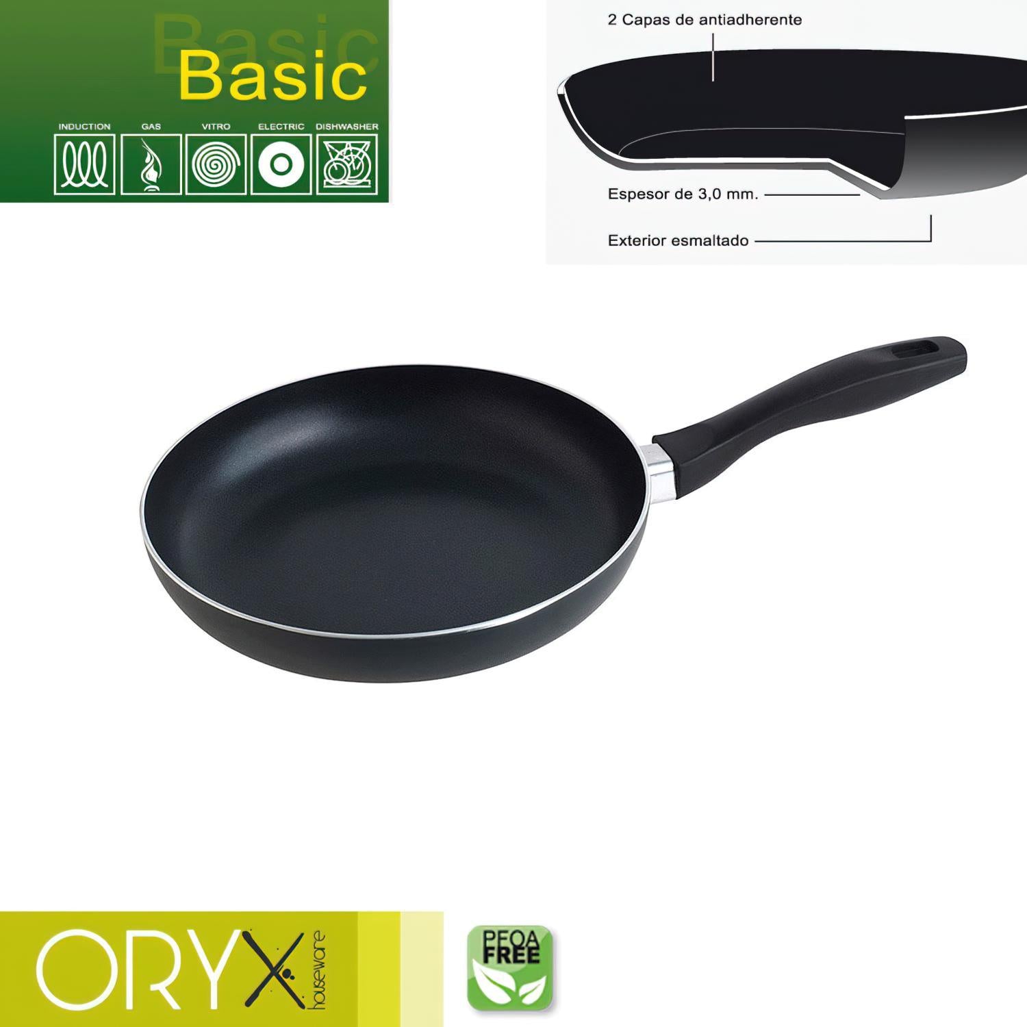 Oryx Sartén Aluminio Antiadherente Basic, Alta Resistencia, Apta Inducción, Libre Pfoa, Diámetro 24 Cm, Espesor 3 Mm._0