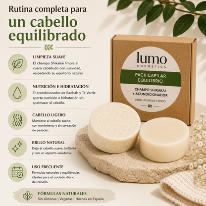 Pack Capilar Equilibrio | Champú Shikakai + Acondicionador Sólido | Cabello Graso y Mixto_1