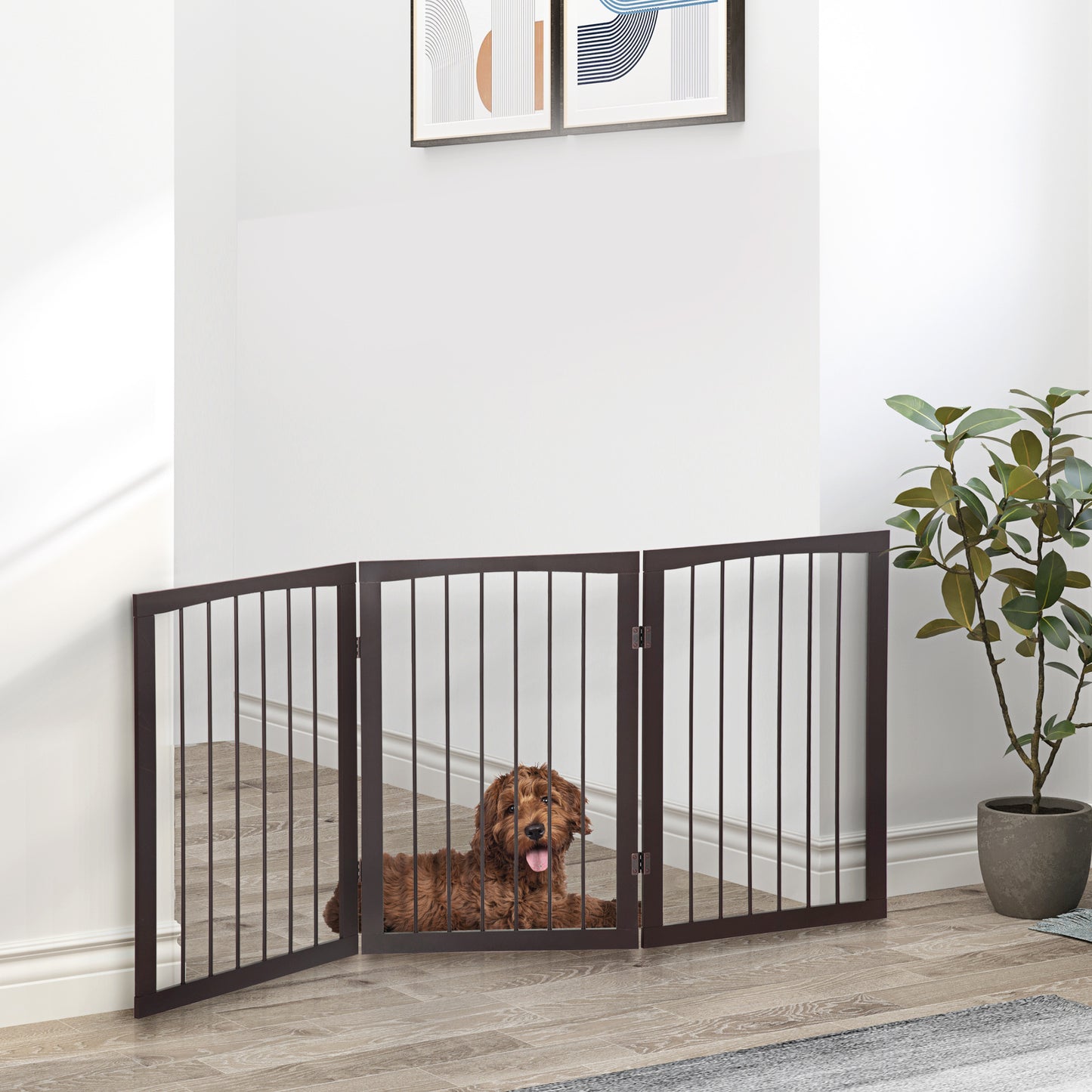 Pawhut Barrera De Seguridad Plegable Perros Pequeños 160x76 Cm Para Puertas Café_1