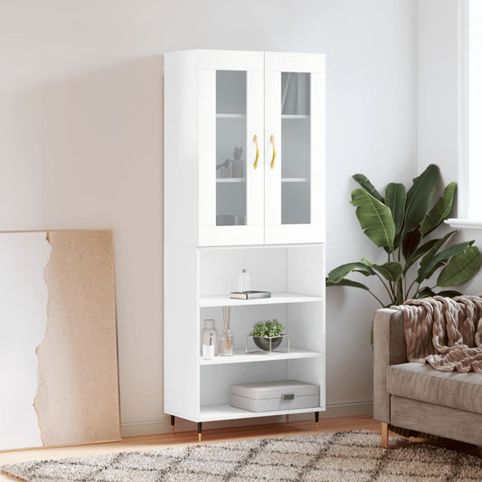 Aparador Alto Madera Contrachapada Blanco Brillo 69,5x34x180 Cm_0