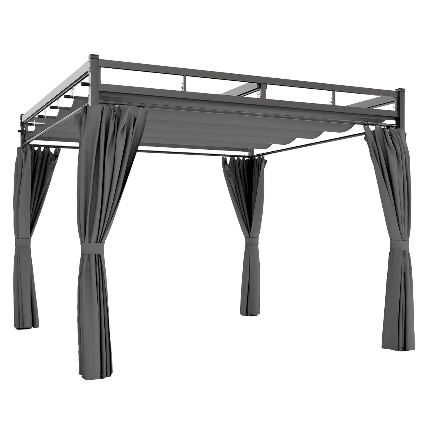 Outsunny Pérgola De Jardín 3x3 M Con Techo Retráctil Y Cortinas Anti-uv Gris_0