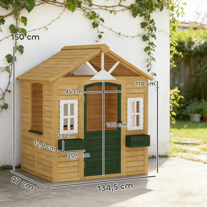 Aiyaplay Casita Infantil Exterior E Interior De Madera Con 2 Maceteros Marrón_2